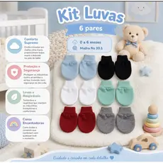 Kit Luvas para Bebê Recém Nascido Temos 2 Opções Kit 3 e 6 Pecas Malha Hipoalergênico 100% Algodão.