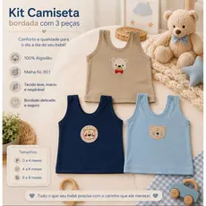 Kit Camiseta Bordada P, M e G Menino e Menina 3 Peças Para Bebê Malha Hipoalergênico 100% Algodão.