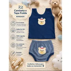 Kit Camiseta Infantil e Tapa Fralda Menino e Menina com Bordado De Aplique Malha Suedine Tamanho P 100% Algodão.