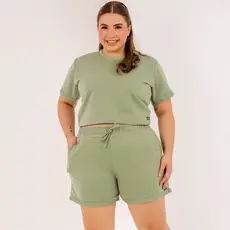 Conjunto Cropped Feminino E Shorts Curto Moletom Plus Size Dona Onda