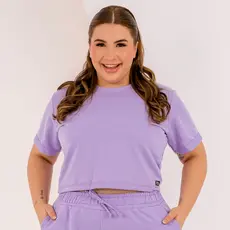 Cropped Feminino Plus Size Blusa em Moletinho Verão Manga Curta Dona Onda