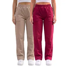 Kit 2 Calças Wide Leg Feminina Moletom Careca Com Bolsos