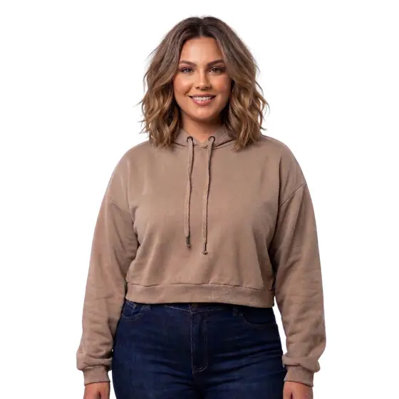 Moletom Cropped Capuz Feminino Plus Size