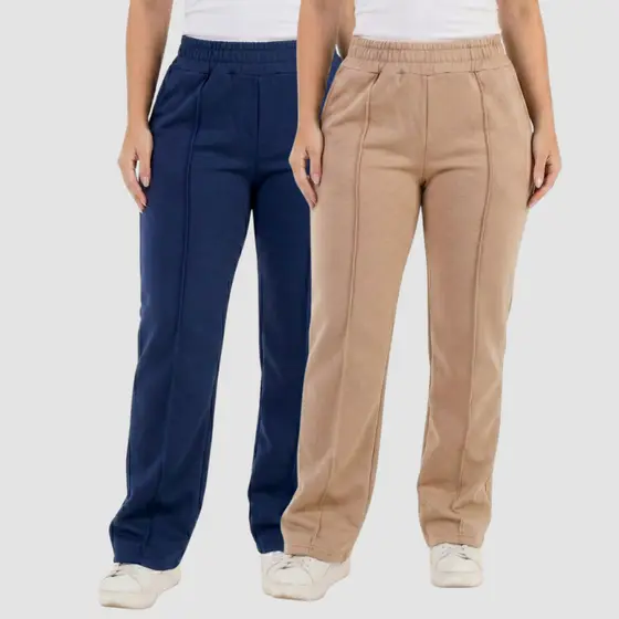 Kit 2 Calça De Moletom Wide Leg Feminina Com Nervura