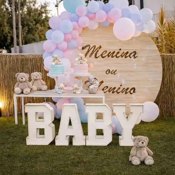 Kit Decoração Mdf Festa Baby Cubos Branco Letra Caixa 3d 60cm