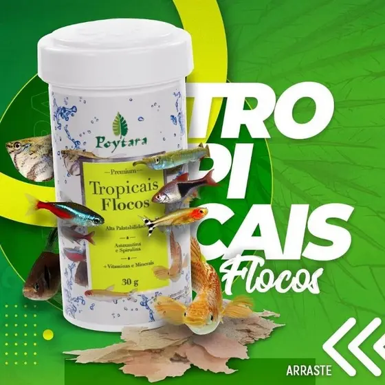 Ração Para Peixes Poytara Tropicais Flocos 30g