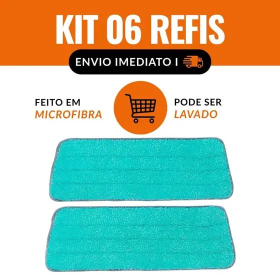 KIT Até 06 Refis Para Mop Spray Universal Pano Microfibra Reutilizável Almofada Esfregão