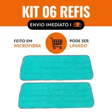 KIT Até 06 Refis Para Mop Spray Universal Pano Microfibra Reutilizável Almofada Esfregão
