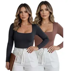 Blusa Feminina Manga Longa Suplex Decote Quadrado Poliamida Baby Tee Academia Proteção UV Academia