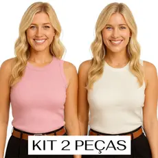 Kit 2 Regata Canelada Anarruga Regatinha Feminina Verão Casual Confortável Minimalista Look Feminino