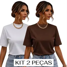 Kit 2 Blusas Feminina Blusinha Tee Básica T-shirt Oversized Camiseta Gola Lisa Algodão Viscolycra