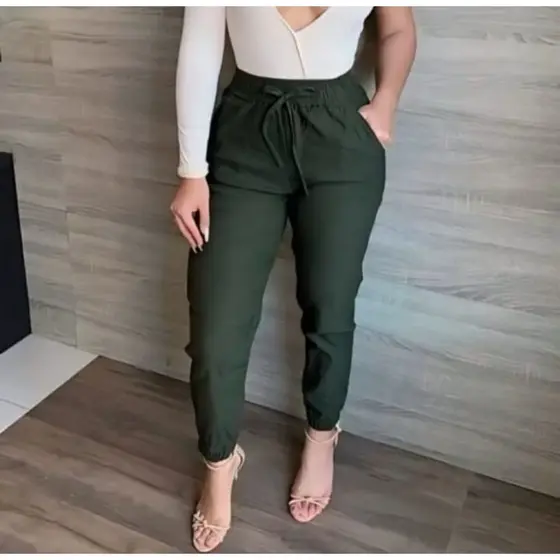 Calça Jogger Feminina Bengaline Cintura Alta Skinny Com Lycra