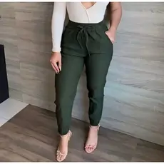 Calça Jogger Feminina Bengaline Cintura Alta Skinny Com Lycra