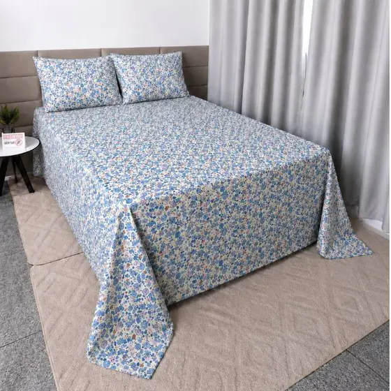 kit Jogo De Lençol Percal Casal Cama Box Com 2 Fronhas