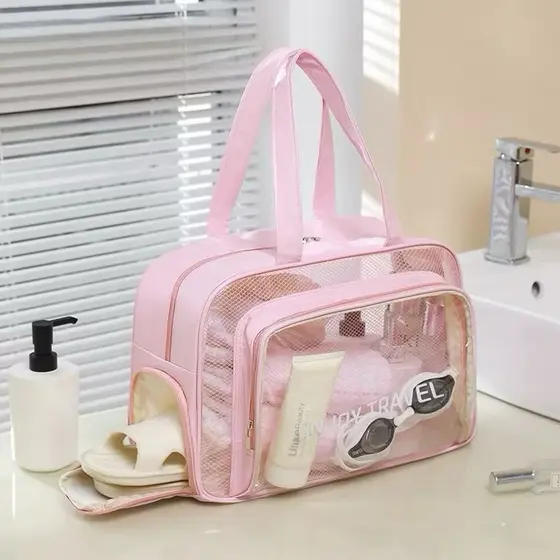Necessaire de Viagem Grande Impermeável com Separação Seco/Molhado e Porta Chinelos