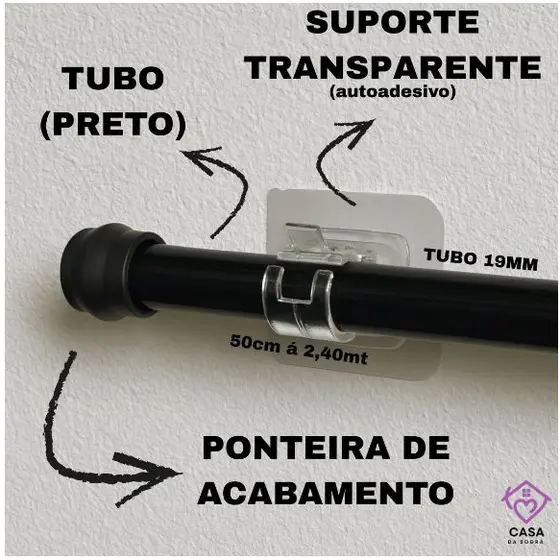 Ganchos Autoadesivos com Barra de Cortina Adesivo Instalação Sem Pregos