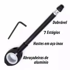 Antena Corta Pipa Moto Retrátil 7 Estágios Guidão Aço Inox Preta Anti Cerol