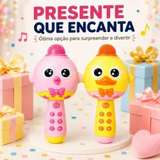 Microfone Bluetooth Infantil Para Contar Histórias E Música Com Luz