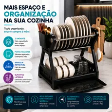 Escorredor de Louças 2 Andares com Porta Talheres Bandeja Removível Porta Talheres Pratos Copos -AE