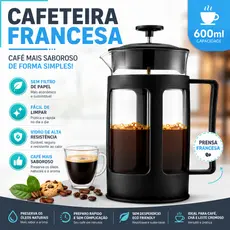 Cafeteira Prensa Francesa 600ml Premium Filtro Inox Reutilizável Café Chá Espumador de Leite - Aero