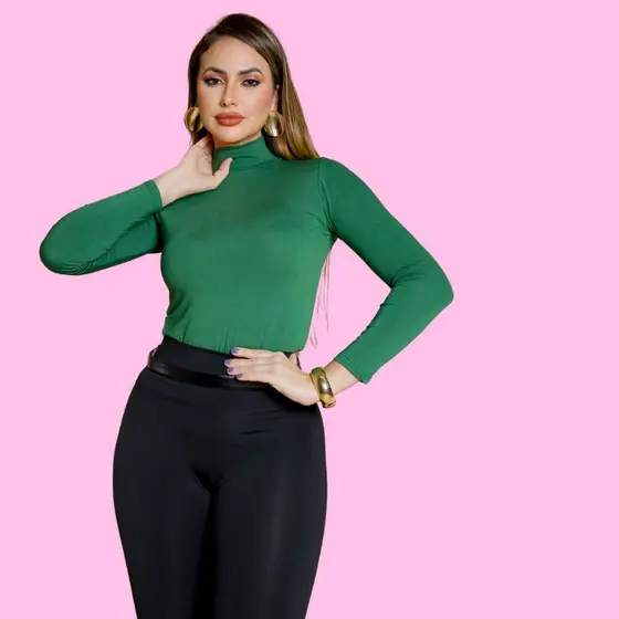 Blusa Feminina Gola Alta Cacharrel Feminina Segunda Pele Manga Longa