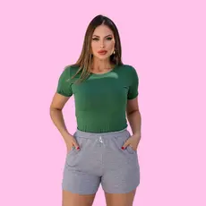 Blusa T shirt Feminina em Visco Lycra Gola Redonda com e Ajuste Perfeito
