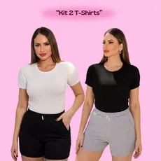 Kit 2 Blusas T shirt Feminina Visco Lycra Gola Redonda com Ajuste Perfeito