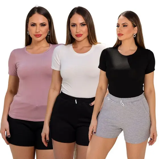 Blusas Femininas Confortáveis e Estilosas - Kit com 3 Camisetas Casuais Femininas DSA