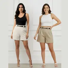 Kit 2 Shorts Feminino Alfaiataria Curto com Bolsos Laterias Casual Elegante