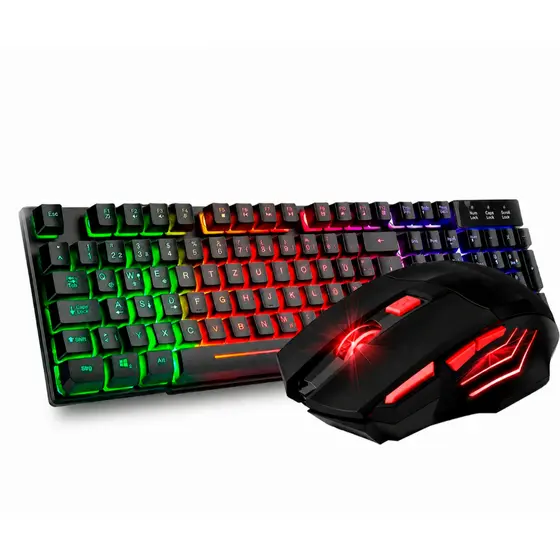 Kit Teclado Gamer Semi Mecanico Led Rgb Mouse Preto