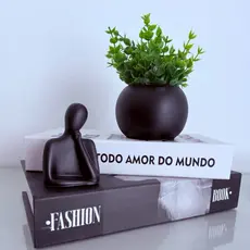 Kit Vaso Bola com planta artificial + estátua pensadora decoração para seu lar