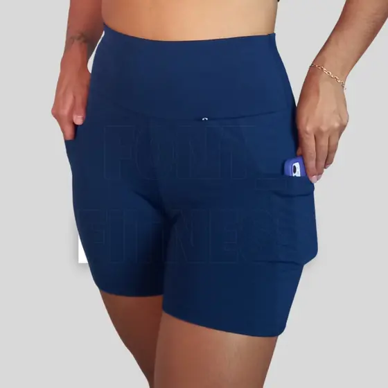 Short Fitness Feminino Bolso Lateral Cintura Alta Suplex Corrida Caminhada