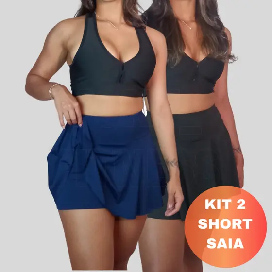 Kit 2 Short Saia Academia Feminino Suplex Cintura Alta Treino Corrida