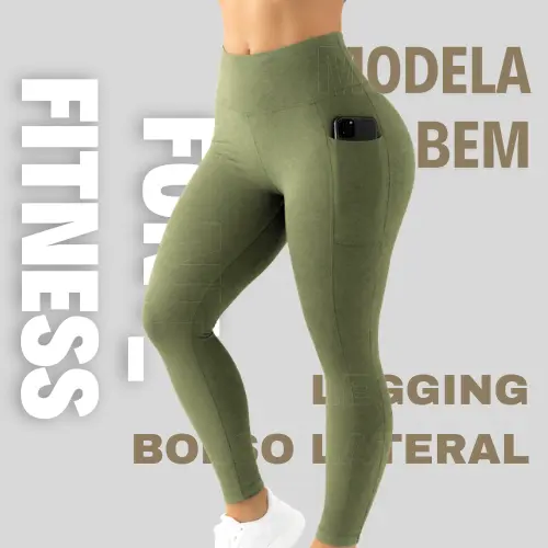 Calça Legging Feminina Fitness com Cintura Alta e Bolso Lateral
