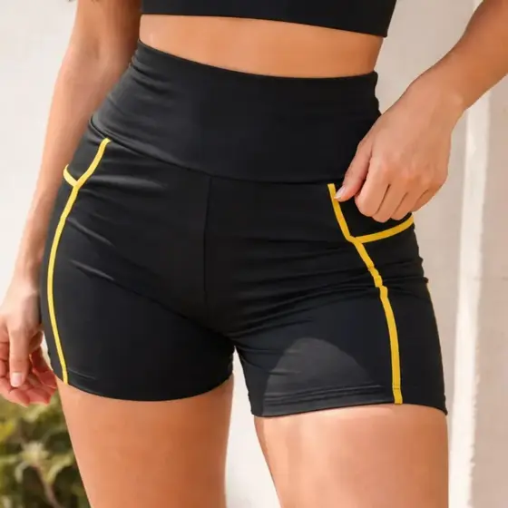 Short Academia Feminino Com Bolso Celular Cos Alta Compressão Suplex Meia Coxa
