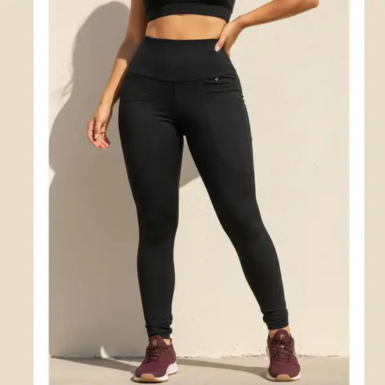 Calça Legging Feminina Montaria Cintura Alta Suplex Com Bolso Zero Transparência M ao G2