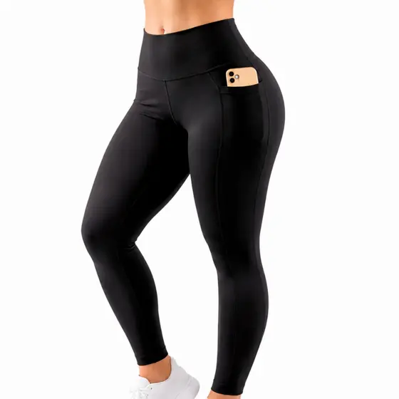 Calça Legging Feminina Com Cintura Alta Reforçada Com Bolso Lateral Treino, Corrida, Pilates Dia a Dia