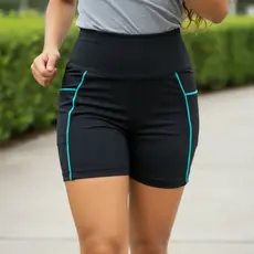 Shorts Feminino Academia Bermuda Com Bolso Lateral Cintura Alta Suplex