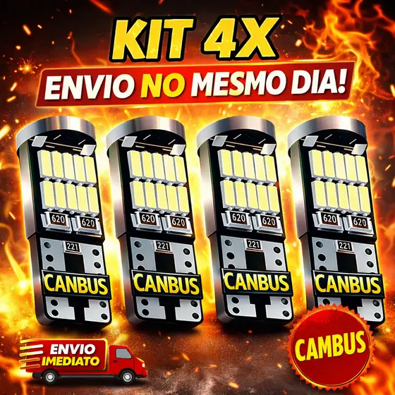 kit 4 Lampadas Pingo 26 Led Canbus T10 Bem Forte Lanterna Meia Luz Placa 5w 2825