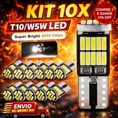 Kit 10 Lâmpadas LED T10 W5W 26 SMD 4014 Canbus Luz Branca 6000K Interior e Placa Sem Erro Forte 2825
