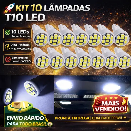 Kit Lâmpada T10 LED Pingo 8 Leds 6000K Super Branca Xenon | Placa, Posição, Interior Carro Moto