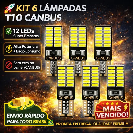 Kit 6x Lâmpada LED T10 W5W 194 168 2825 Canbus 12V Super Branca Placa Painel Interna Automotiva