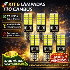 Kit 6x Lâmpada LED T10 W5W 194 168 2825 Canbus 12V Super Branca Placa Painel Interna Automotiva