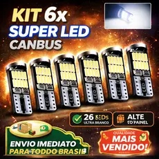 Kit 6 Lampadas Pingo 26 Led Canbus Canceler T10 Bem Forte Lanterna Meia Luz 5w