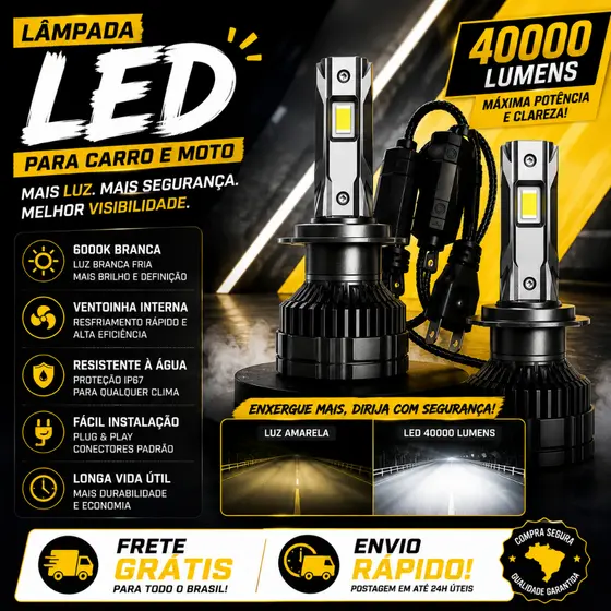Lâmpada Farol LED NS60 Laser Super Branca Xenon 40000LM 200W Alta Potência H4 H7 H11/9/8 HB3/9005 HB4/9006 12V-24V
