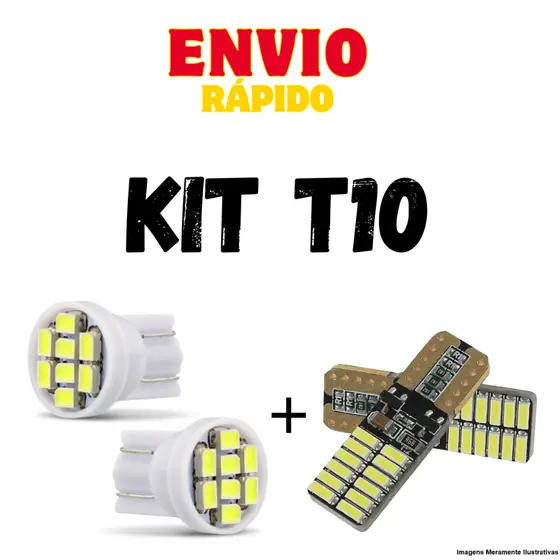 Kit 1 Par Canceller CANBUS + 1 Par Lâmpadas LED T10 Super Branca 6000K Anti Erro Universal Carro Moto Farol Pingo