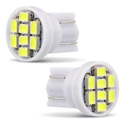 Par Lâmpadas T10 LED W5W 8 SMD Super Branca 6000K | Pingo Xenon Alta Luminosidade | Placa, Posição, Interior Carro Moto