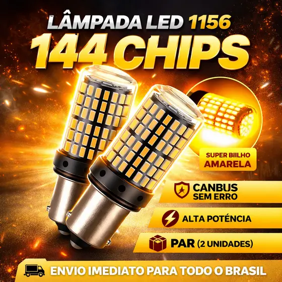Kit Lâmpadas LED Forte 1156 Amarelo Laranja Lampada Led Seta Pisca Cambus P21w Ba15s