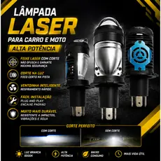 1 Lâmpada H4 LED Laser 40mil L 6000K Super Branca Alta Potência Farol Carro Moto Plug And Play Chip Premium