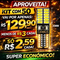 Kit 50 Lâmpadas T10 W5W Canbus 24 LEDs Super Branca 6000K Pingo Sem Erro Painel Teto Placa Porta Mala Farolete Lanterna